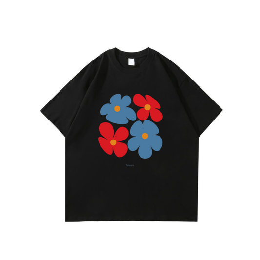 (FLOWERS) UNISEX OVERSIZED STANDARD TEE SHIRT.